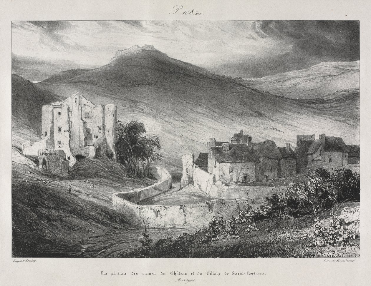 Viaggi pittoreschi e romantici nella vecchia Francia, Alvernia: Rovine del castello e del villaggio di Saint Nectaire da Eugene Isabey