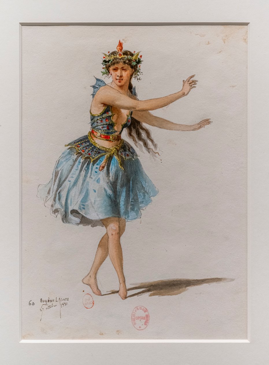 La Korrigane. Balletto di Charles-Marie Widor, modello di costume. 1880, penna, acquerello e gouache su carta. da Eugene Lacoste