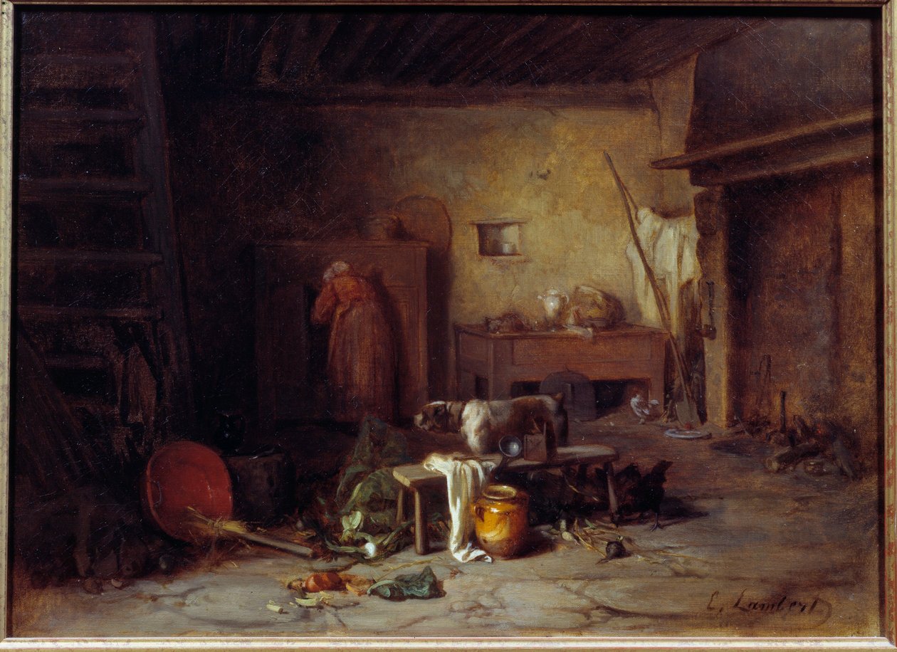 Interno della cucina a Nohant, cucina della casa di George Sand, dipinto di Eugène Lambert da Eugene Lambert