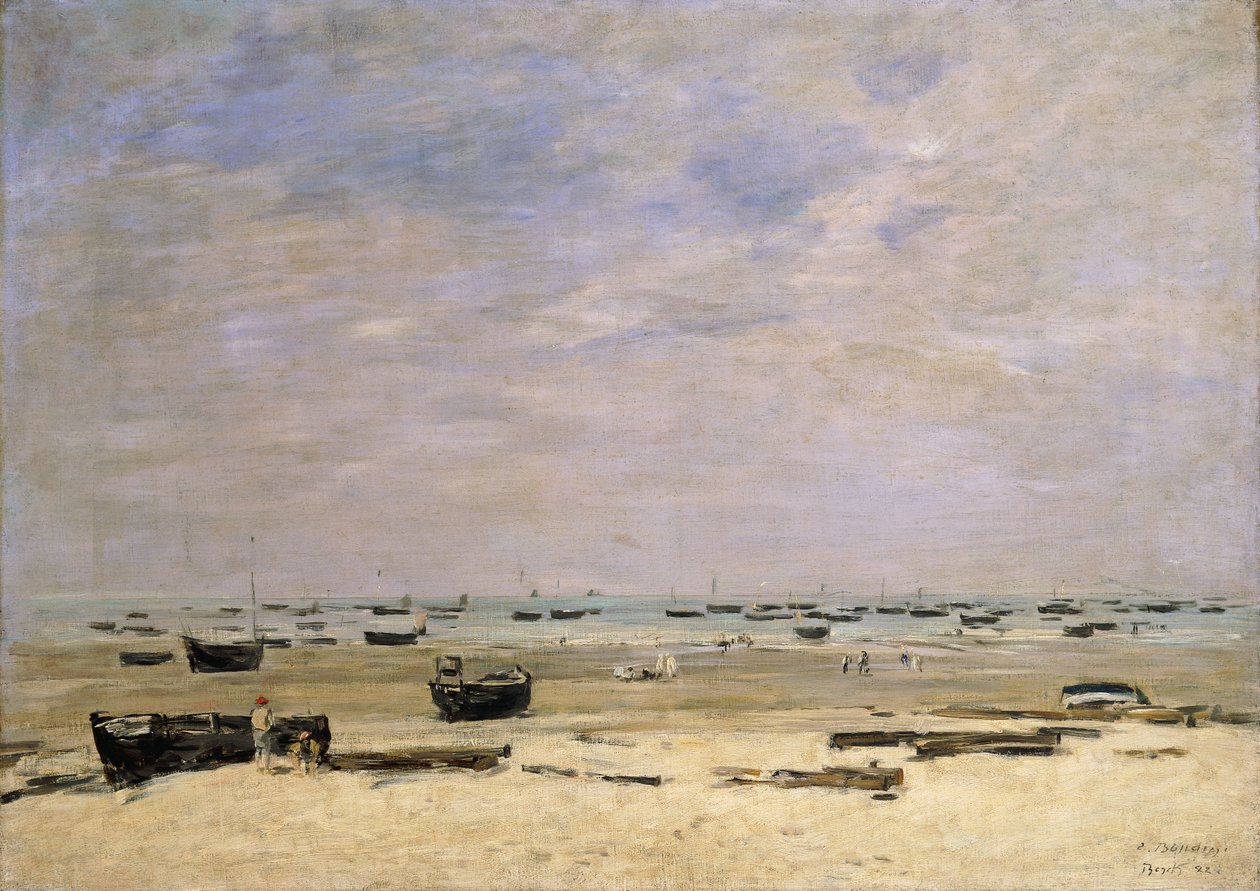 Chiatte fluviali a bassa marea; Berck le Rivage a Maree Basse, 1882 da Eugene Louis Boudin
