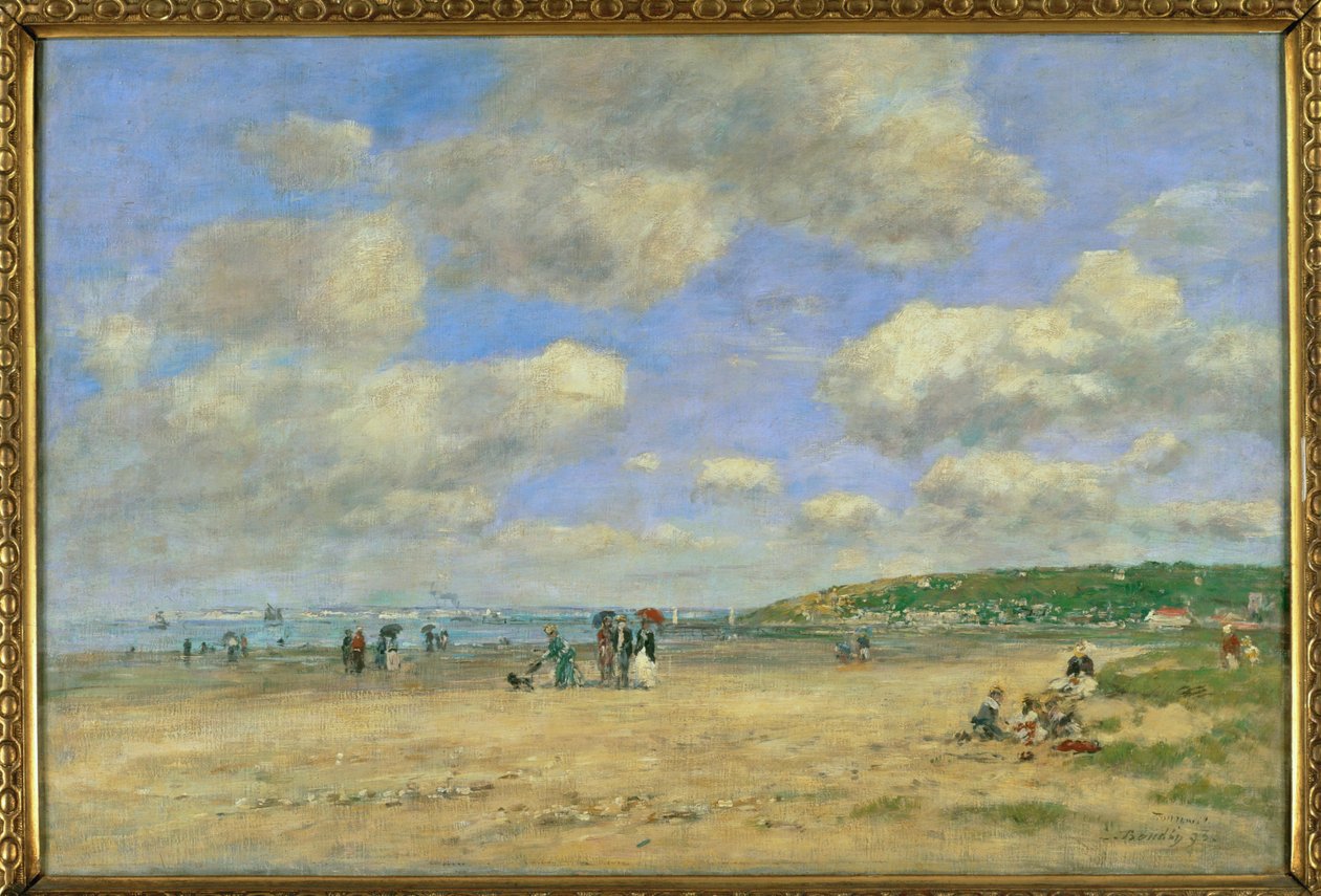 La spiaggia di Tourgeville-les-sablons (dipinto su tela) da Eugene Louis Boudin