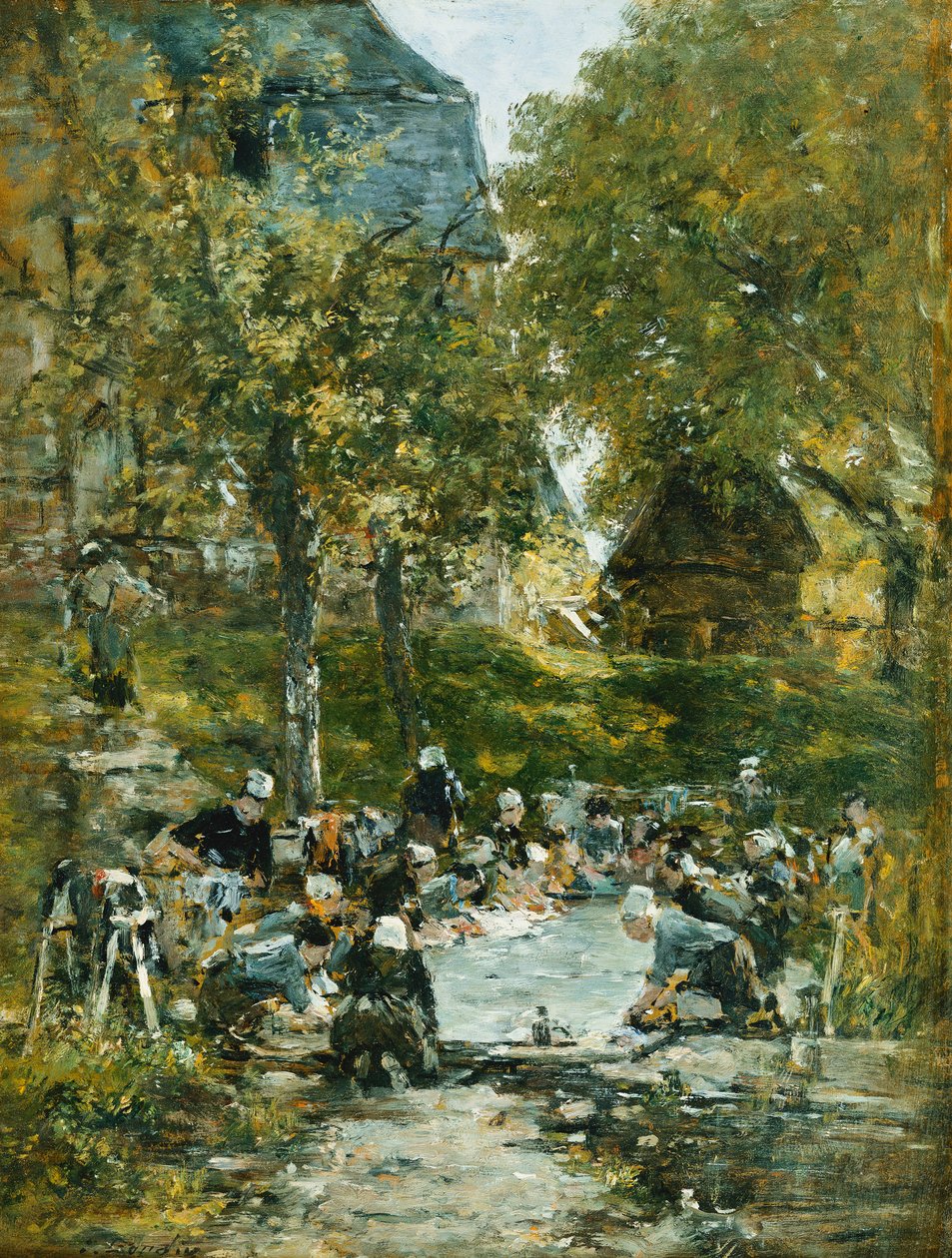 Lavandaie sulla riva del fiume; Laveuses au Bord de la Riviere, c.1877-1881 da Eugene Louis Boudin