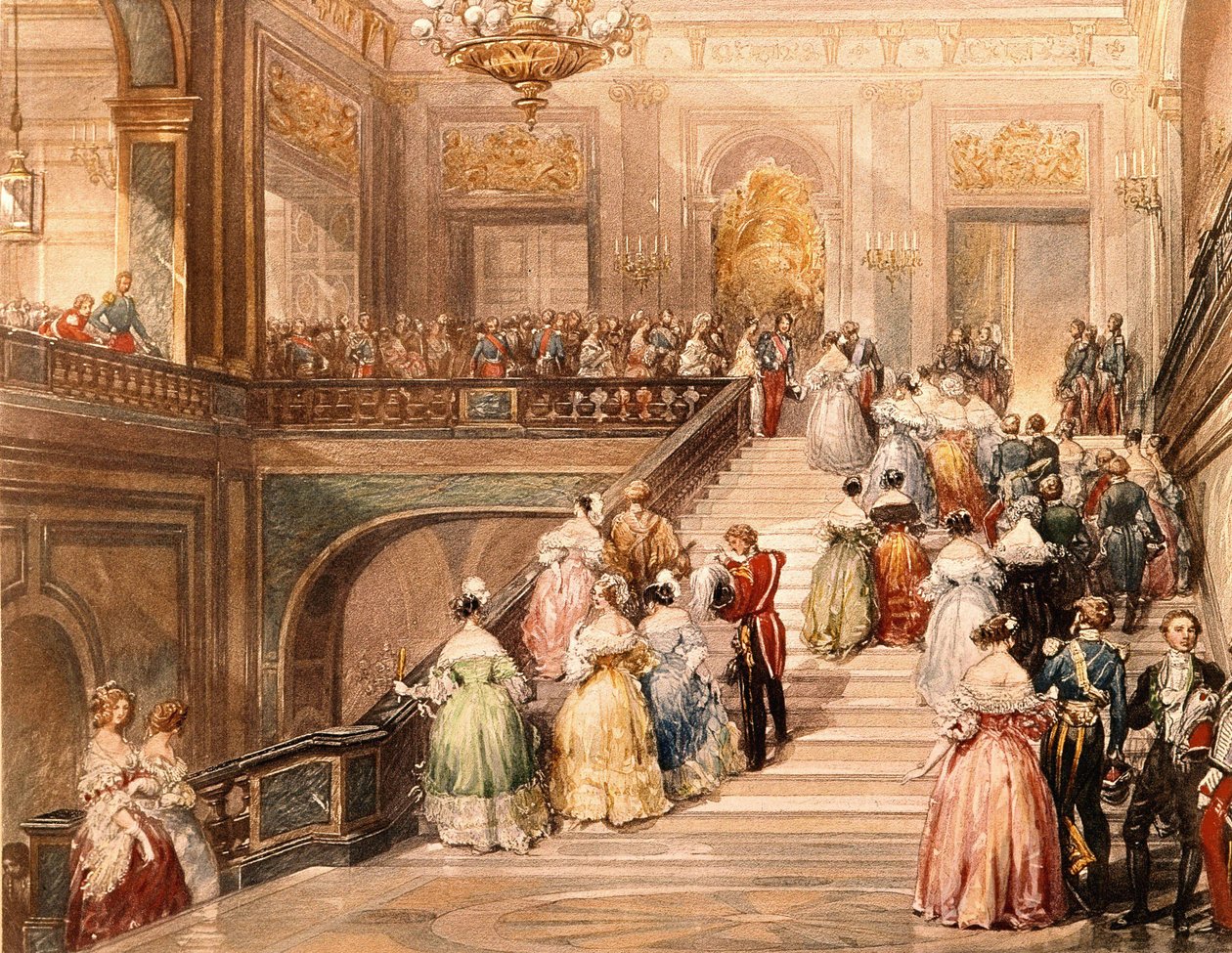 Re Luigi Filippo I (1773 - 1850) e la Regina Maria Amalia di Borbone (1782 - 1866) ricevono gli ospiti in occasione dell