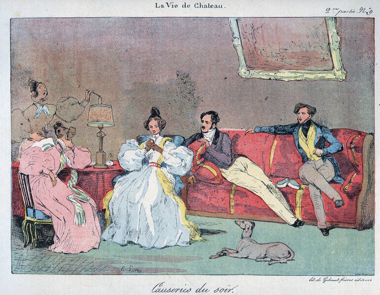 La vita di castello - Conversazioni serali - Illustrazione di Eugene Lami in 
