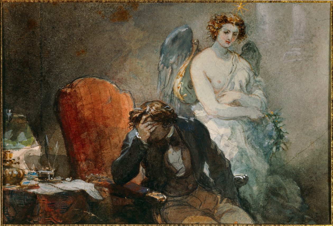 La notte di ottobre. Illustrazione delle opere di Alfred de Musset (1810-1857). Acquerello di Eugene Louis Lami (1800-1890) XIX secolo Malmaison, museo del castello da Eugene Louis Lami