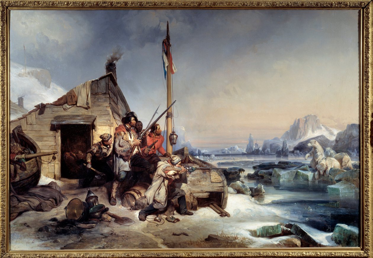 Inverno di un equipaggio di marinai olandesi sulla costa di Nova Zembla Cacciatori di orsi polari sulle isole artiche di Nova Zembla da Eugene Modeste Edmond Lepoittevin