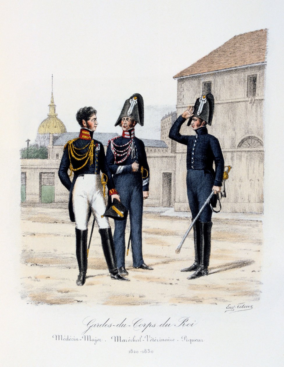 Gardes-du-Corps de Roi, Medico-Maggiore, Maresciallo-Veterinario e Piqueur, 1820-30 da Eugene Titeux