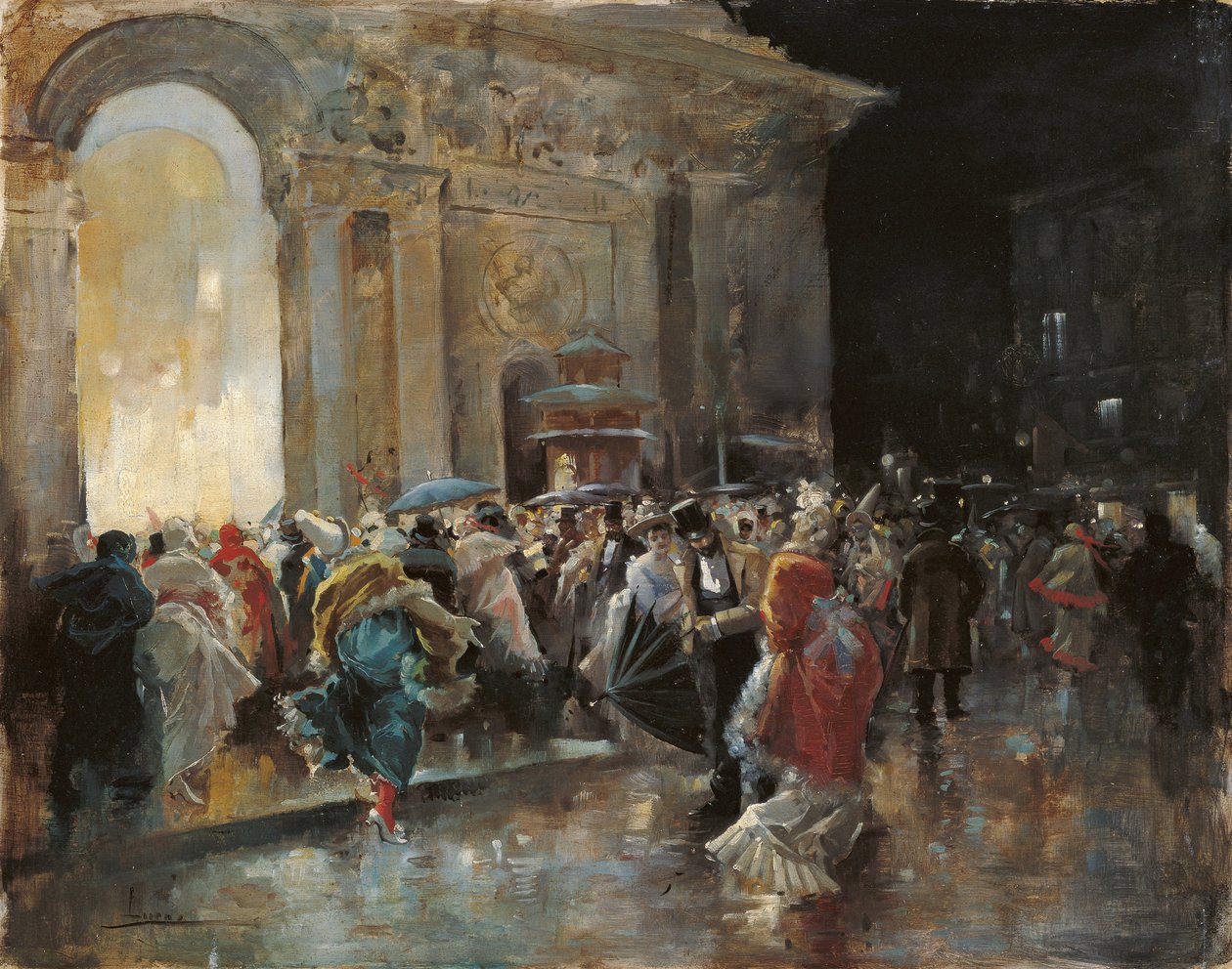 Arrivo al teatro in una notte di ballo in maschera da Eugenio Lucas Villaamil