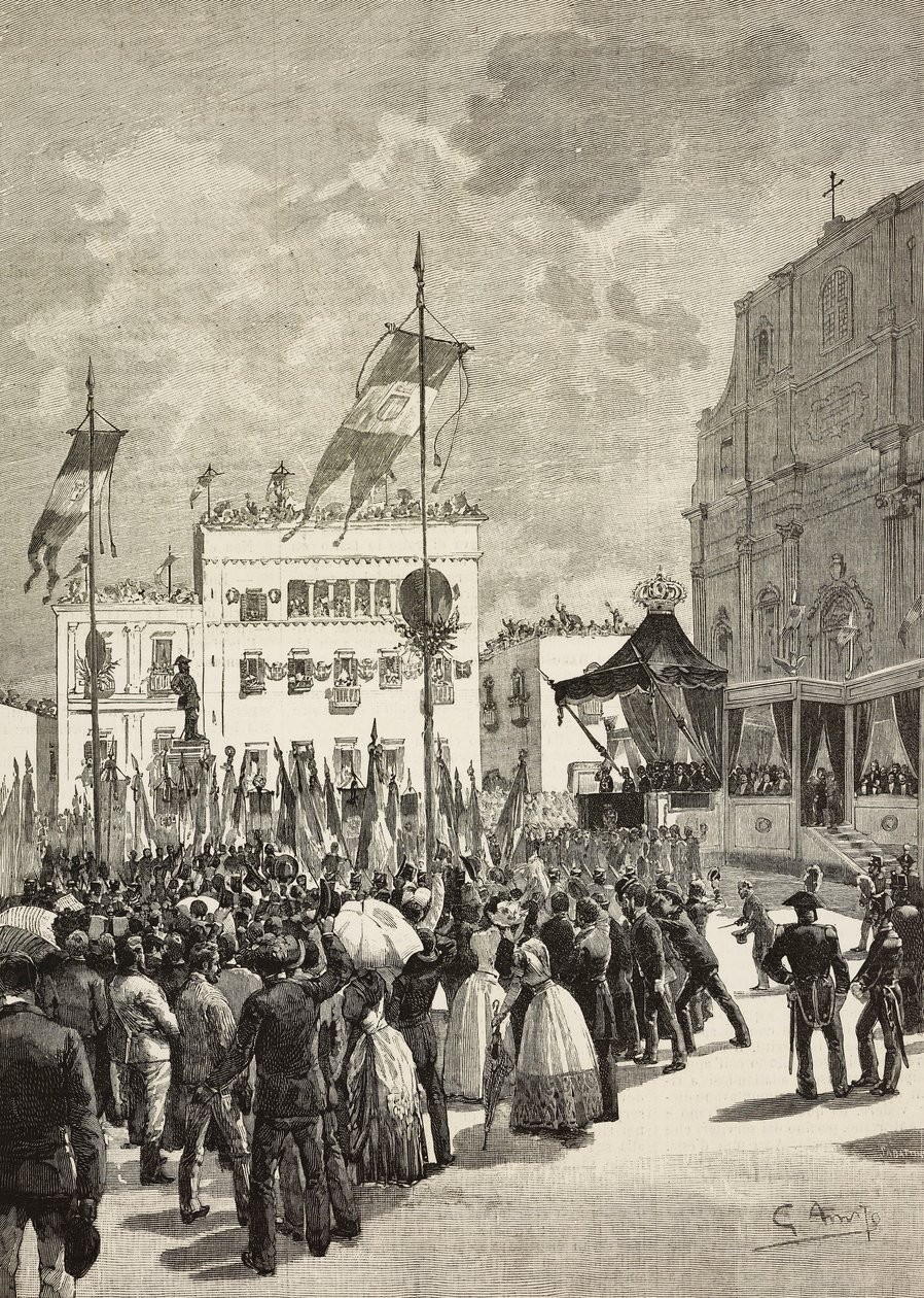 Inaugurazione del monumento a Vittorio Emanuele II alla presenza di Umberto I, statua di Eugenio Maccagnani, Lecce, Italia da Eugenio Maccagnani
