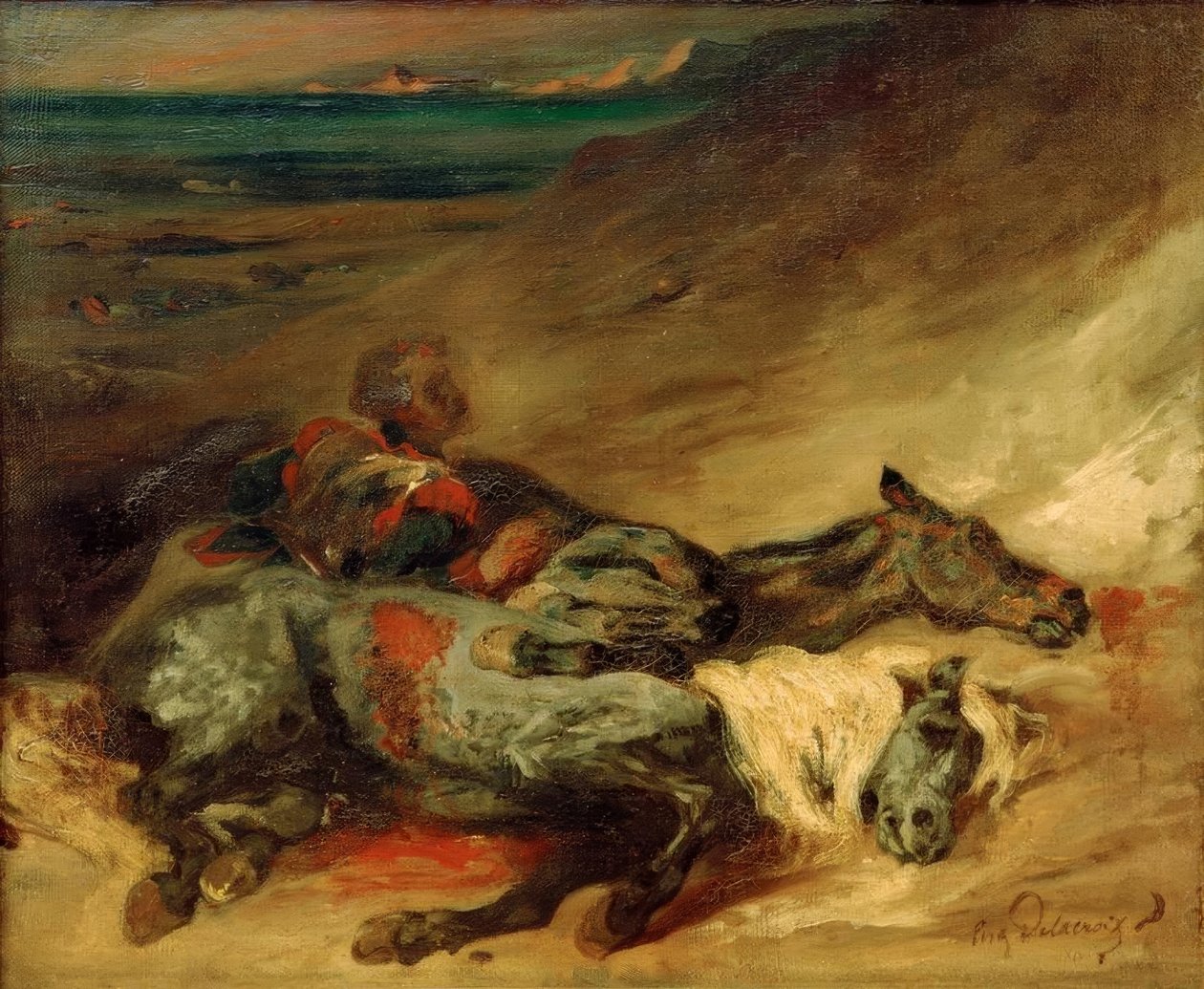 I due cavalli morti sul campo di battaglia da Ferdinand Victor Eugene Delacroix