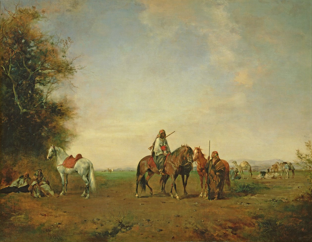 Luogo di riposo dei cavalieri arabi nella pianura, 1870 da Eugène Fromentin