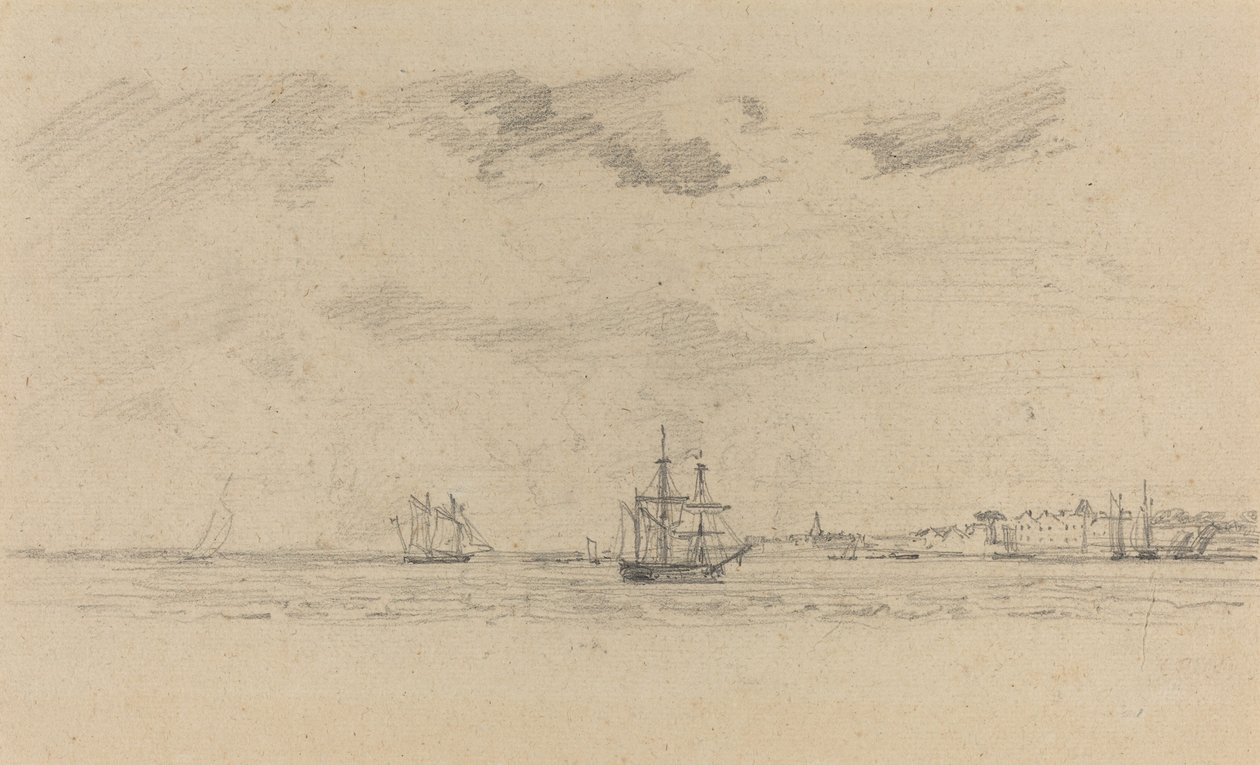 Paesaggio costiero con navi da Eugène Boudin