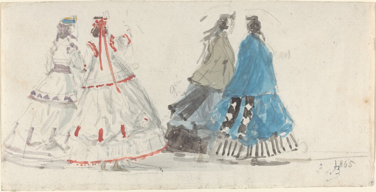 Quattro Signore in Crinoline che Camminano a Trouville da Eugène Boudin