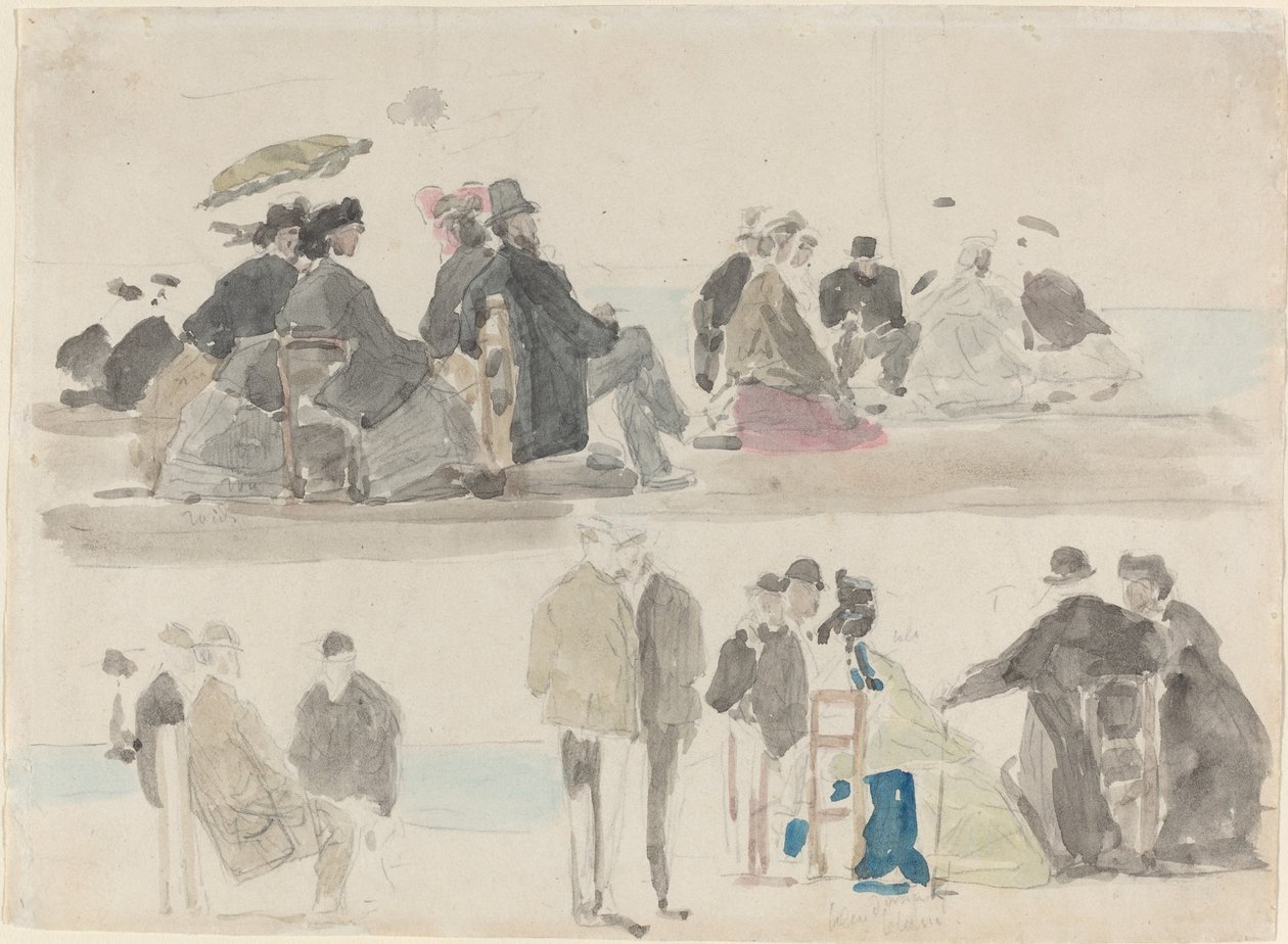 Signore e signori sulla spiaggia, in due registri da Eugène Boudin
