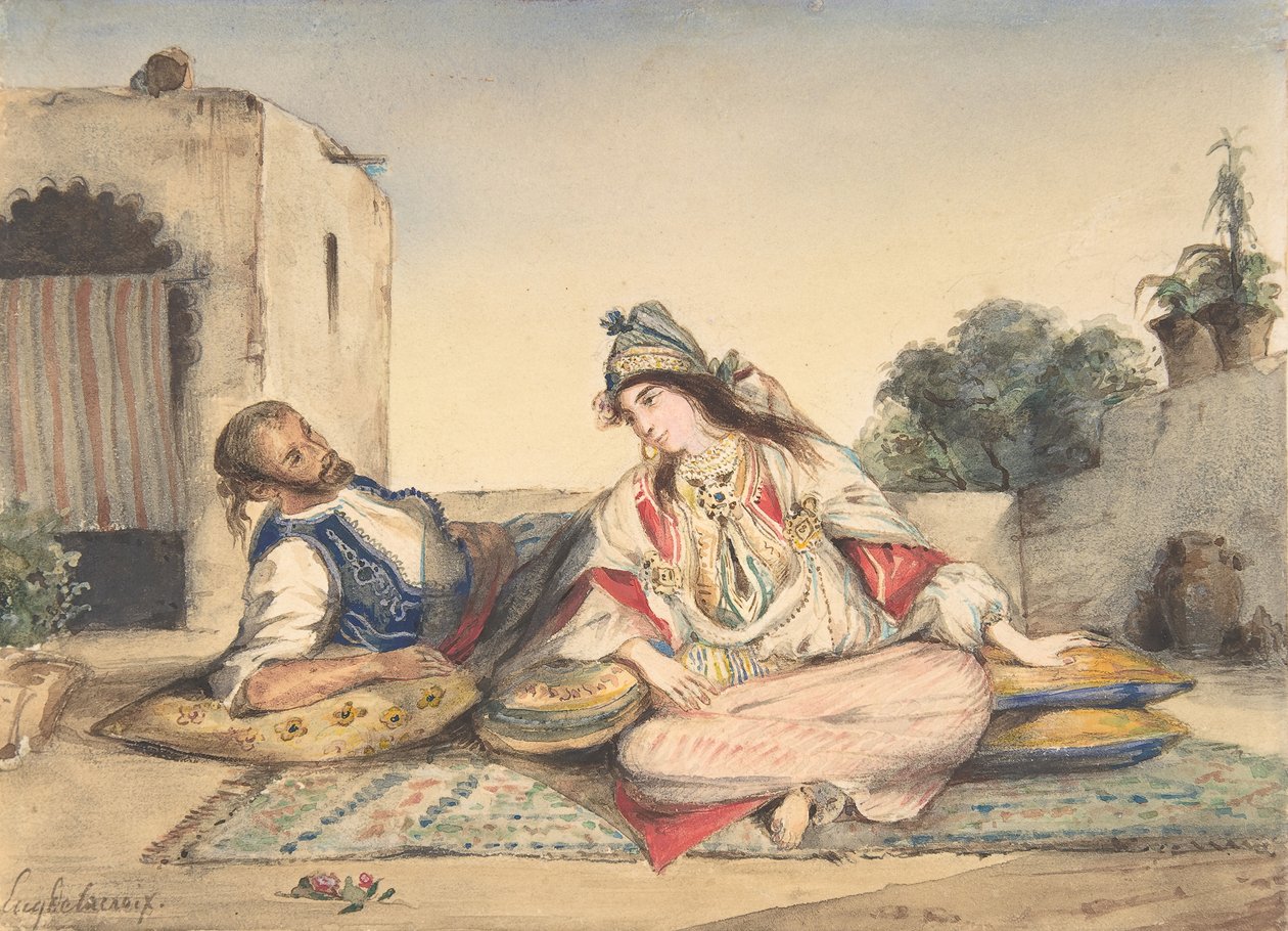 Una coppia marocchina sulla loro terrazza da Eugène Delacroix