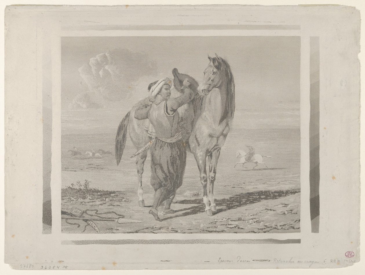 Un turco che sella il suo cavallo, 1824 da Eugène Delacroix
