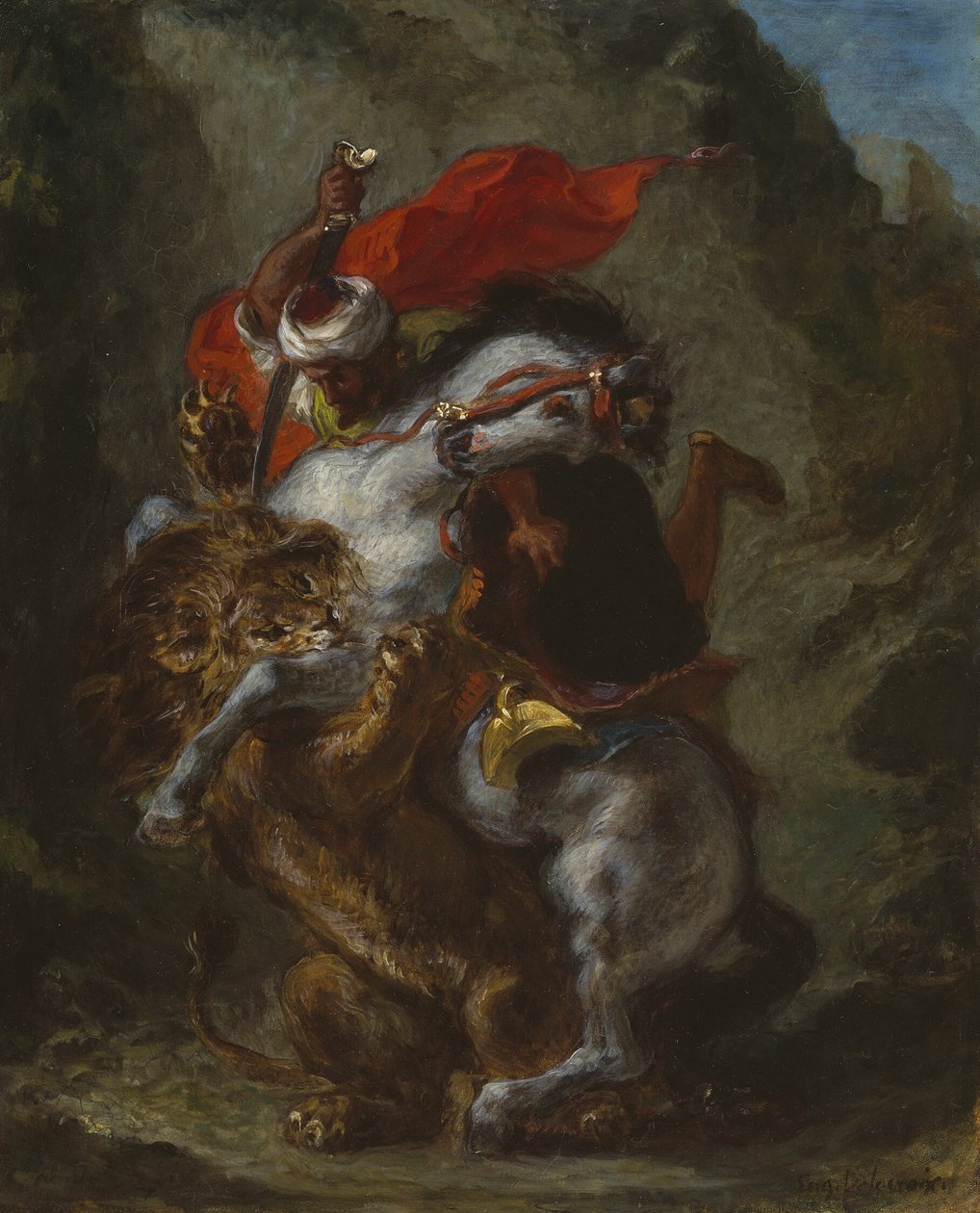 Cavaliere arabo attaccato da un leone da Eugène Delacroix
