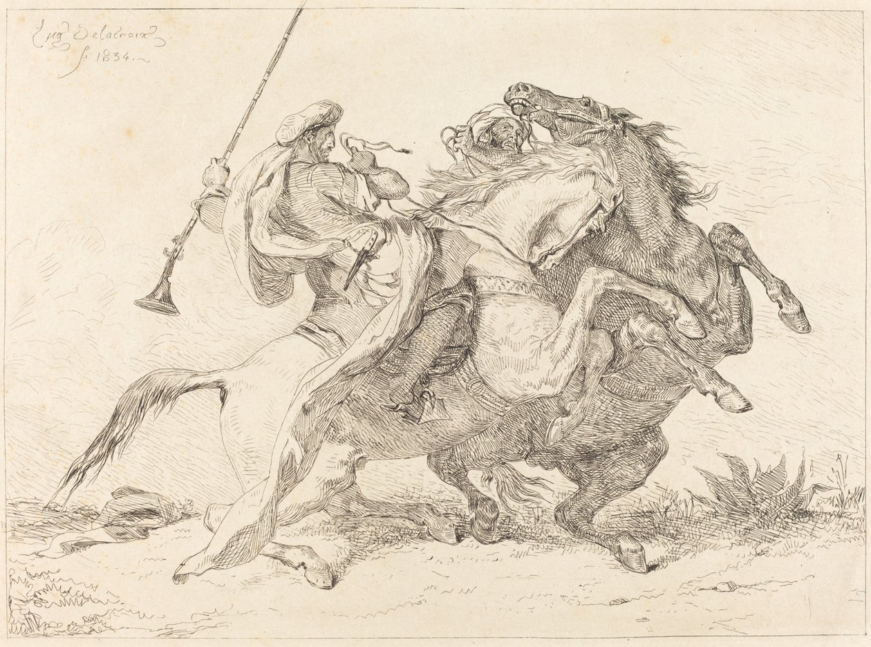 Incontro dei cavalieri moreschi Rencontre de Cavaliers Maures, 1834 da Eugène Delacroix