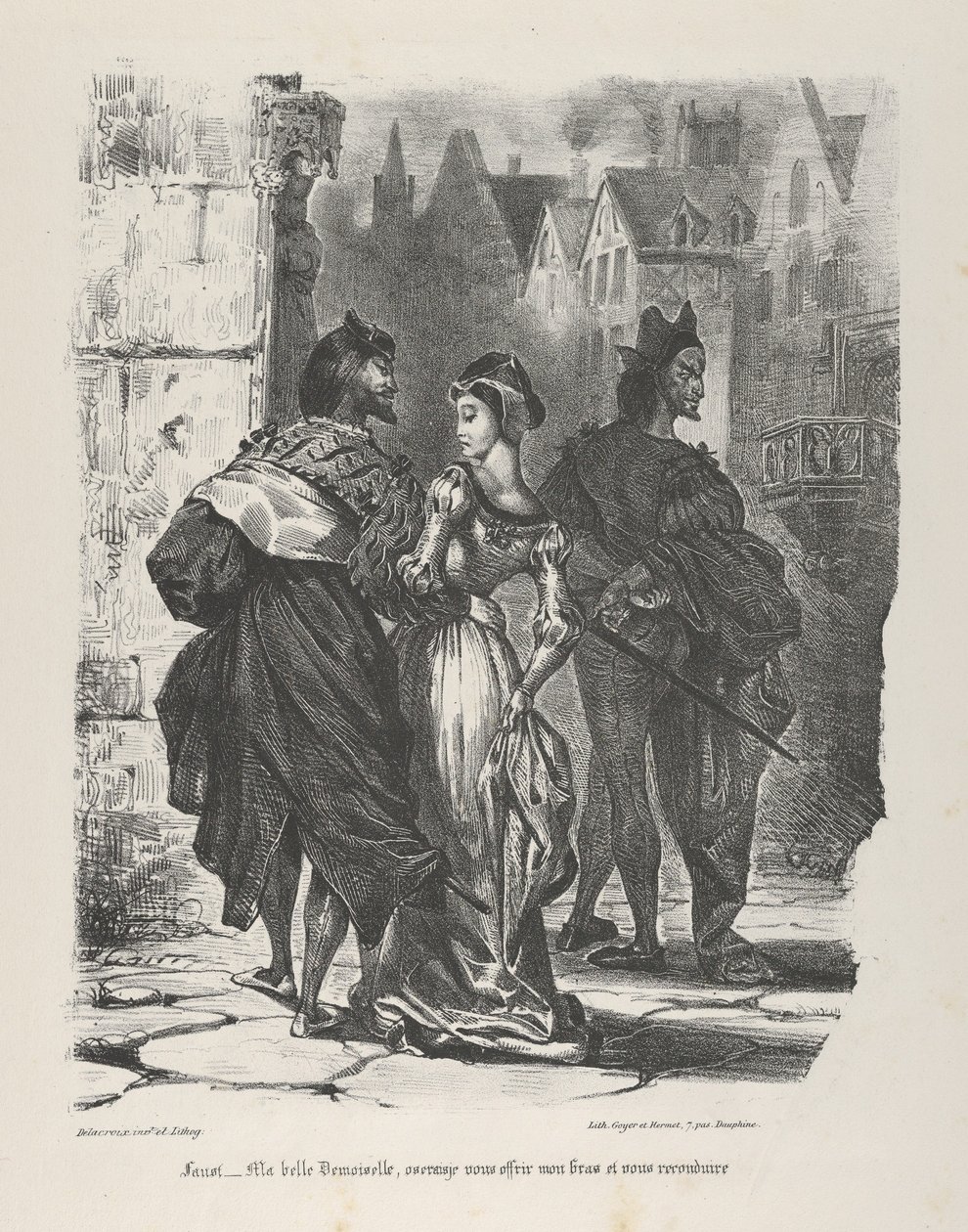 Faust che cerca di sedurre Margherita, Goethe, Faust, 1825-27 da Eugène Delacroix