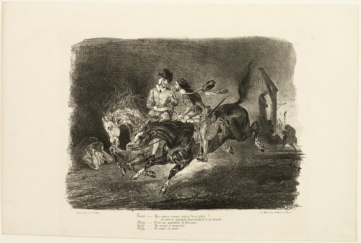 Faust e Mefistofele al galoppo nella notte del sabba delle streghe, da Faust da Eugène Delacroix