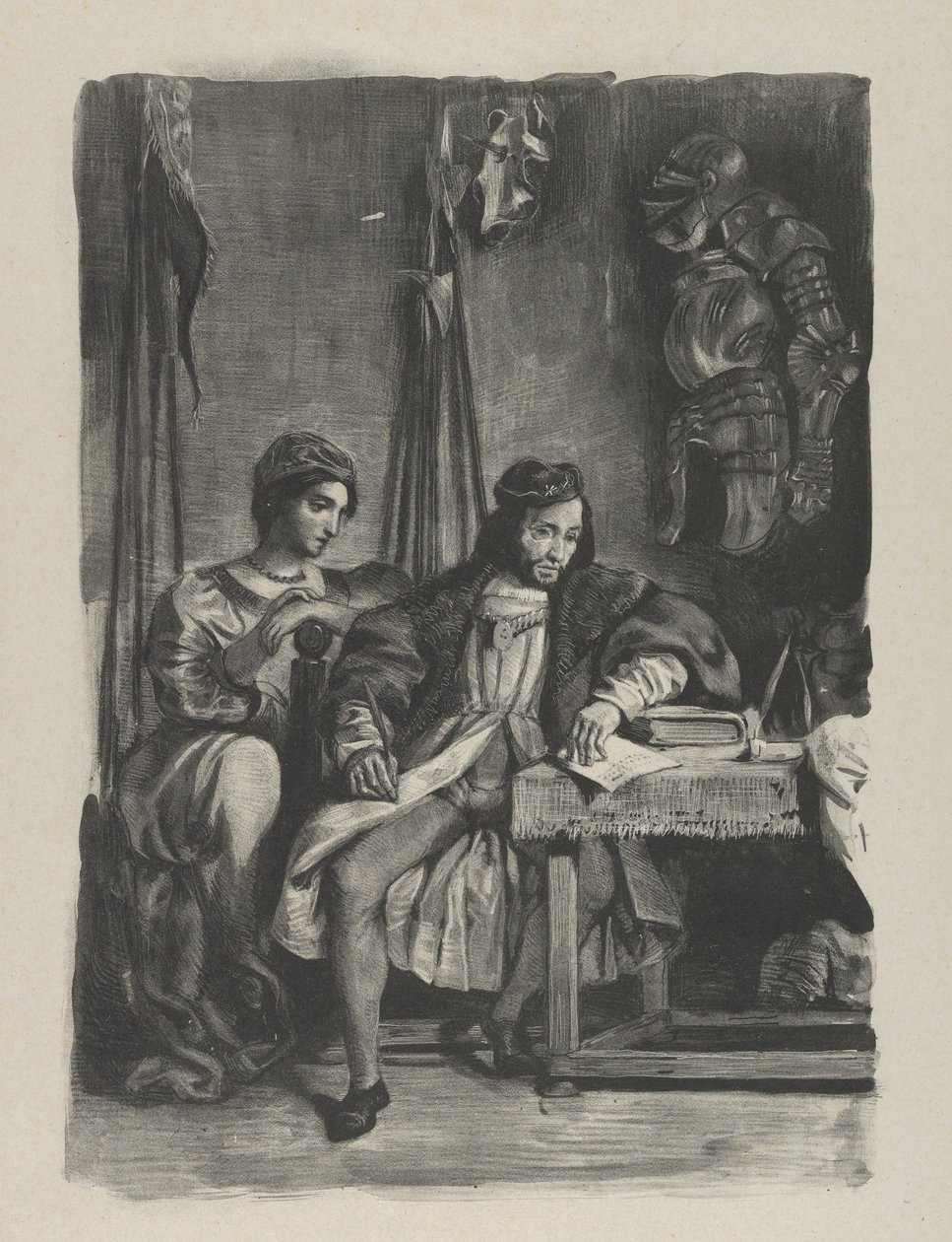 Goetz von Berlichingen che scrive le sue memorie da Eugène Delacroix