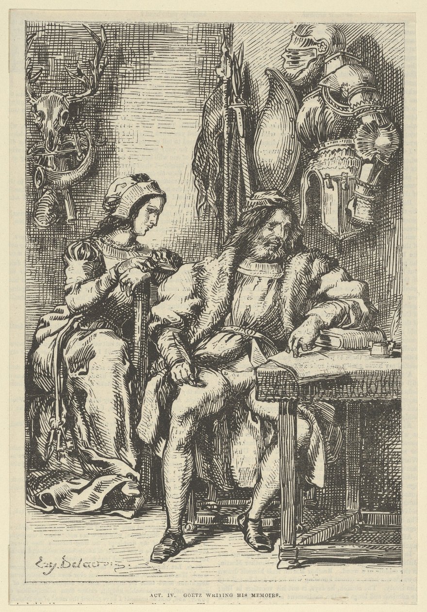 Goetz von Berlichingen che scrive le sue memorie, dopo il 1845 da Eugène Delacroix