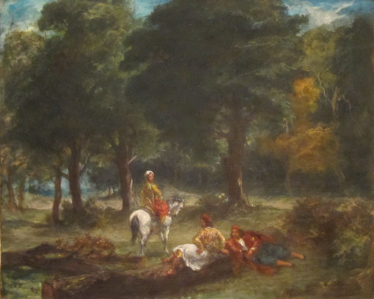 Uomini della grotta greca che riposano nella foresta da Eugène Delacroix