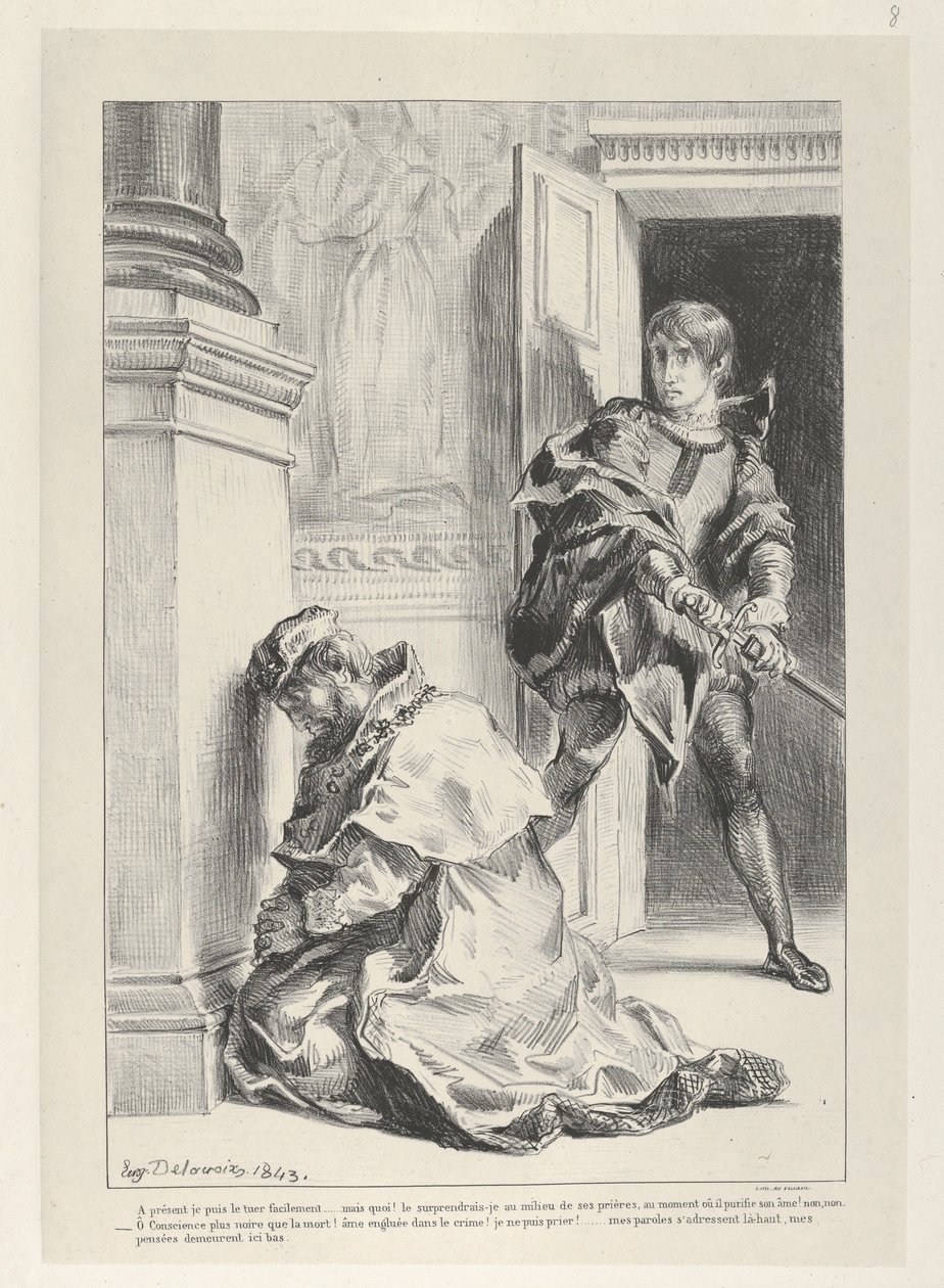 Amleto tenta di uccidere il re da Eugène Delacroix