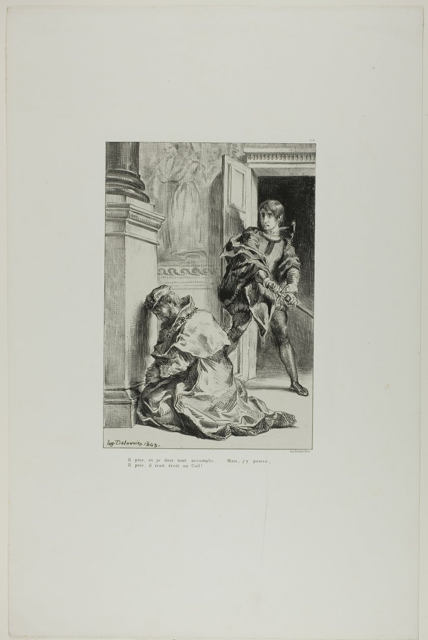 Amleto tenta di uccidere il re, tavola 8 da Amleto da Eugène Delacroix