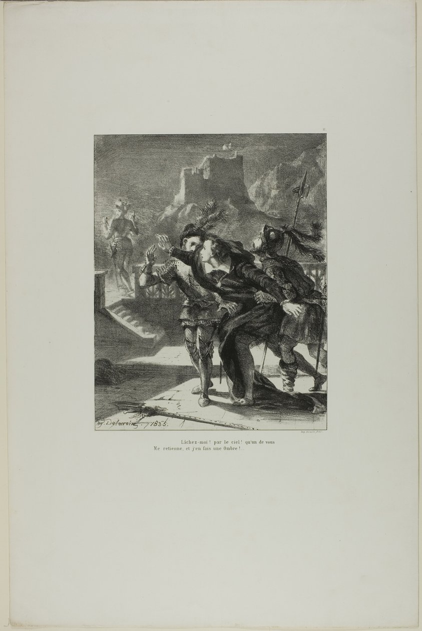 Amleto che insegue il fantasma del padre, piatto 2 da Amleto da Eugène Delacroix
