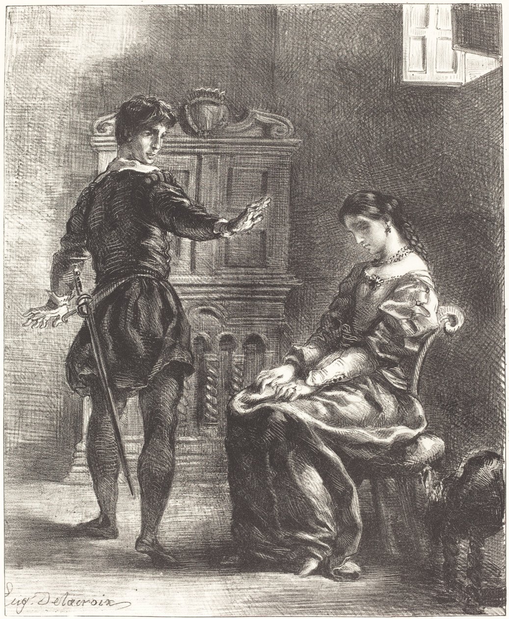 Amleto e Ofelia Atto III, Scena I, 1834-1843 da Eugène Delacroix