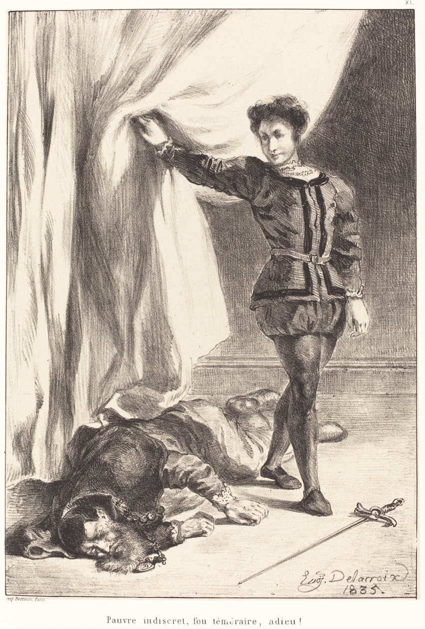 Amleto e il corpo di Polonio (Atto III, Scena IV) da Eugène Delacroix