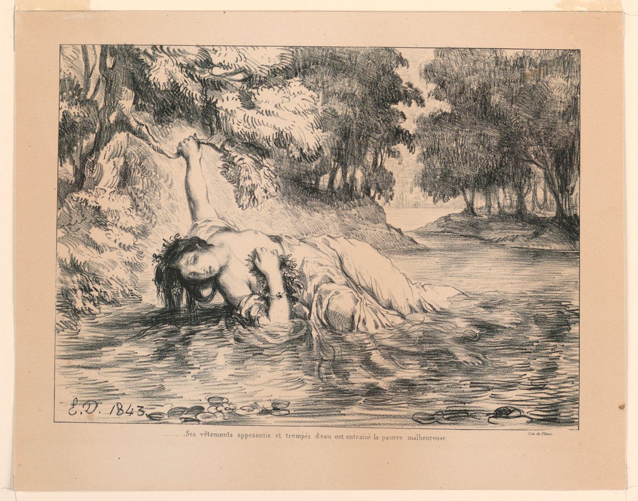Illustrazione per Amleto: La morte di Ofelia (IV, 7) da Eugène Delacroix