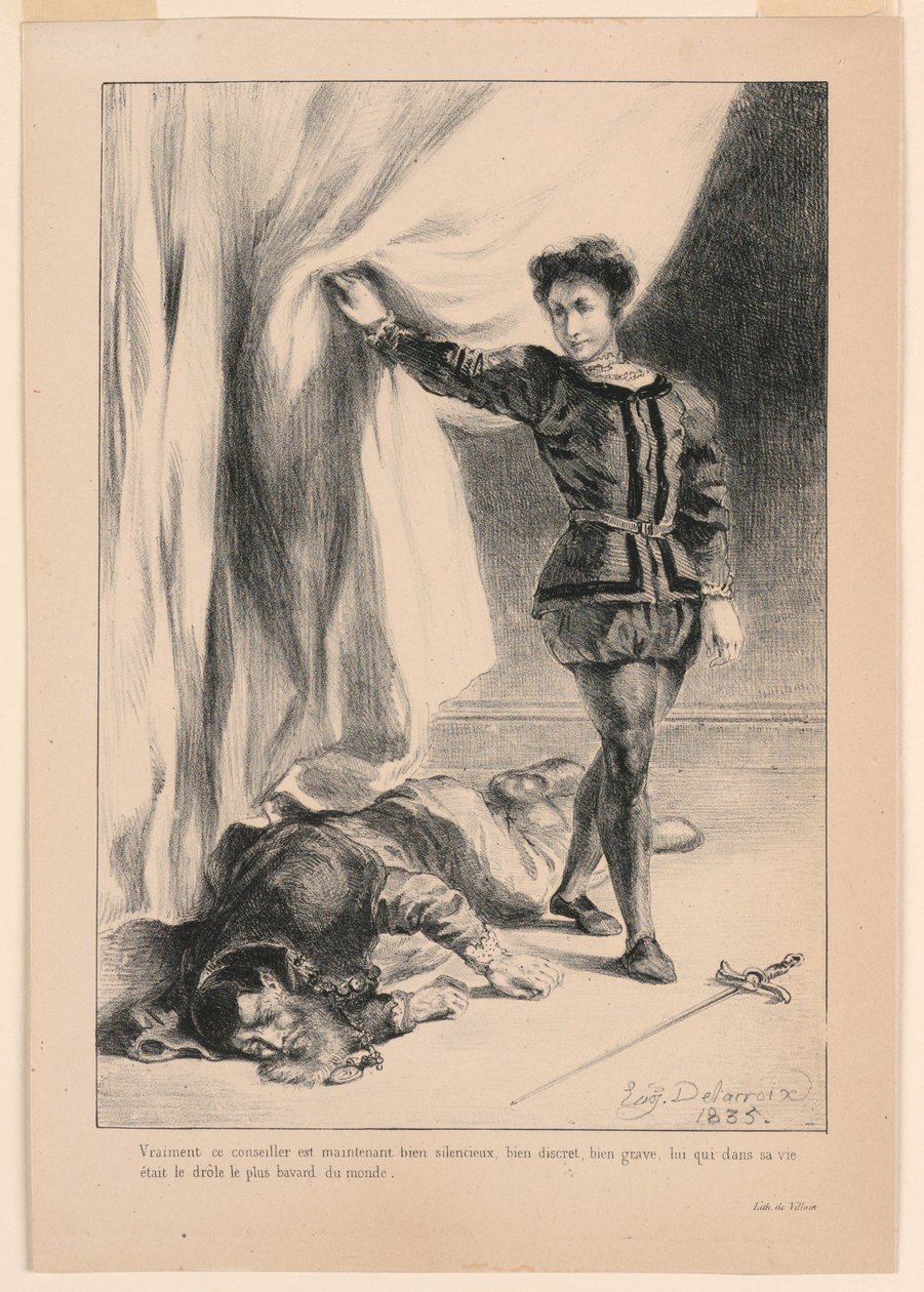 Illustrazione per Amleto: La morte di Polonio (III,4) da Eugène Delacroix