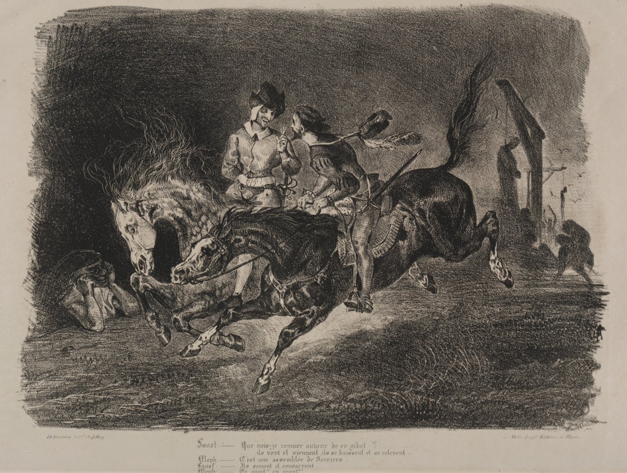 Illustrazioni per Faust: Faust e Mefistofele a cavallo sul sabba da Eugène Delacroix