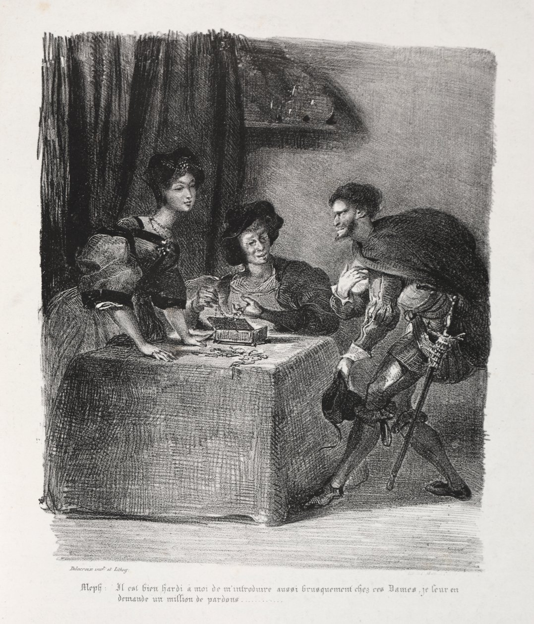 Illustrazioni per Faust: Mefistofele è da Marthe da Eugène Delacroix