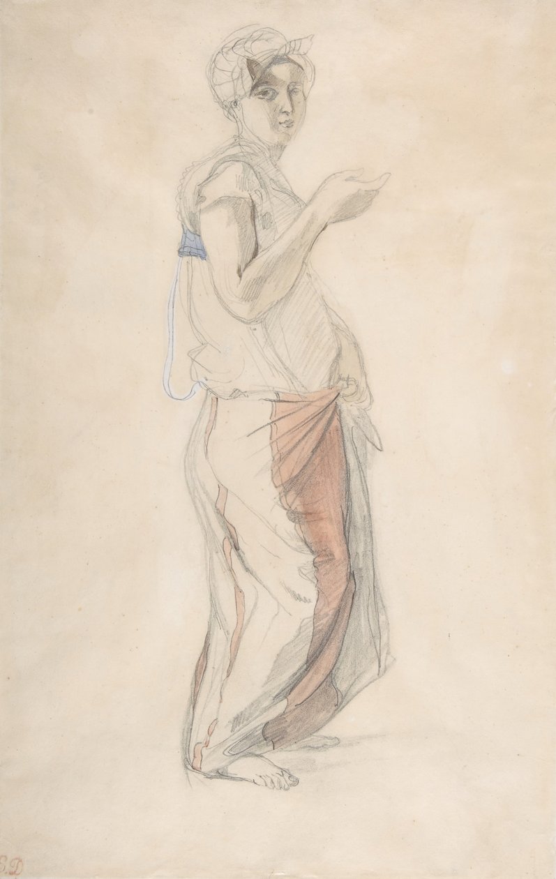Donna in piedi in costume marocchino da Eugène Delacroix