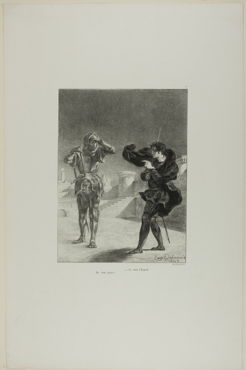 Il fantasma sulla piattaforma, piatto 3 da Amleto da Eugène Delacroix