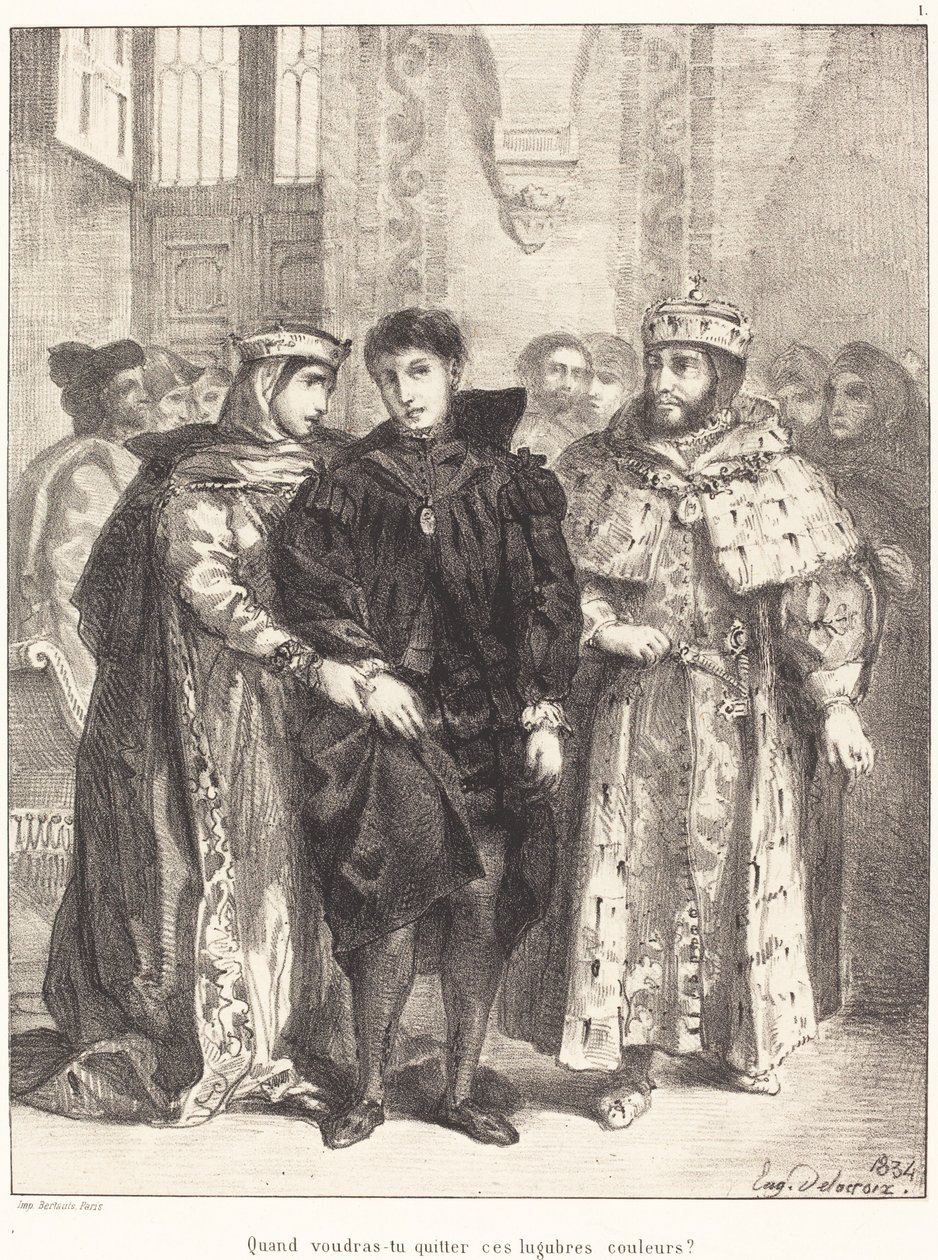 La Regina Cerca di Consolare Amleto Atto I, Scena II da Eugène Delacroix