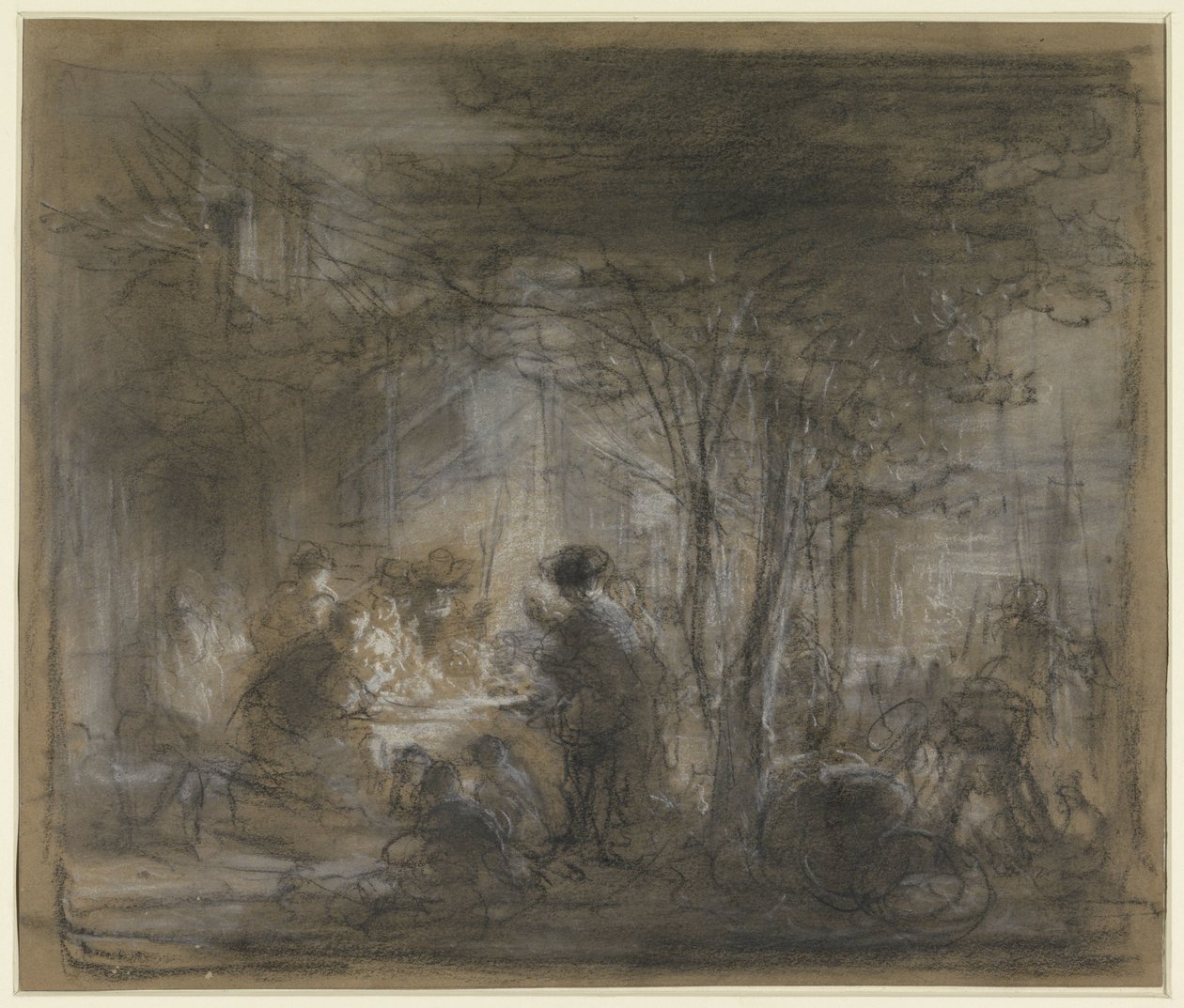 Compagnia intorno a un tavolo sotto gli alberi da Eugène François de Block