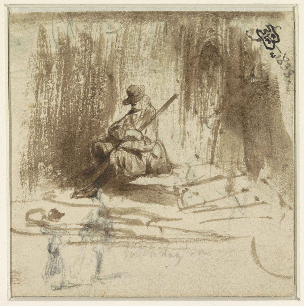 Schizzi di un uomo seduto e due figure in piedi da Eugène François de Block