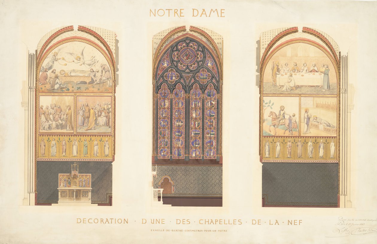 Piano per la ristrutturazione di una cappella nella navata della Cattedrale di Notre Dame, Parigi, 1843 da Eugène Viollet le Duc