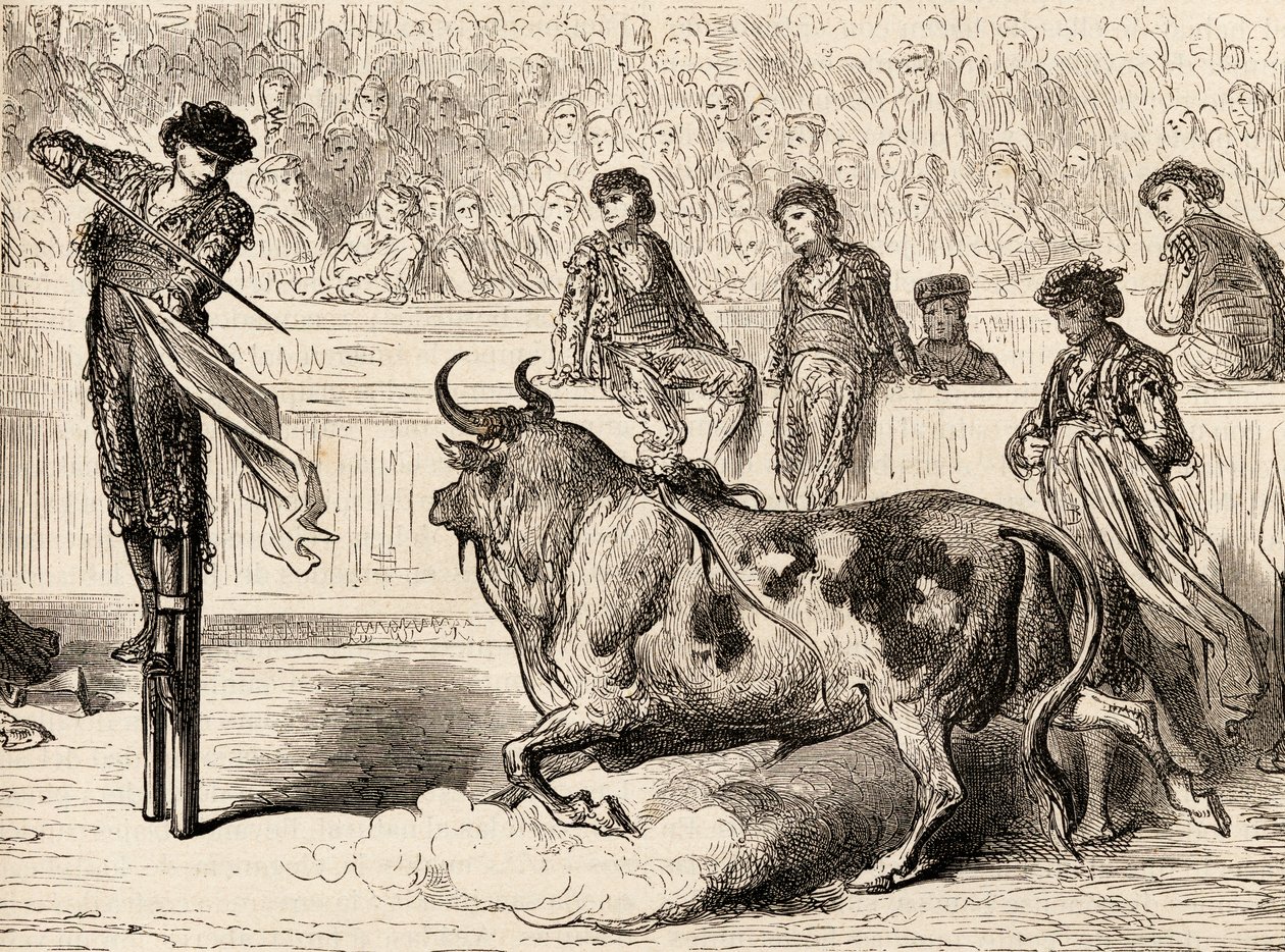 Un torero sui trampoli a Siviglia, Spagna, 1878 da European School