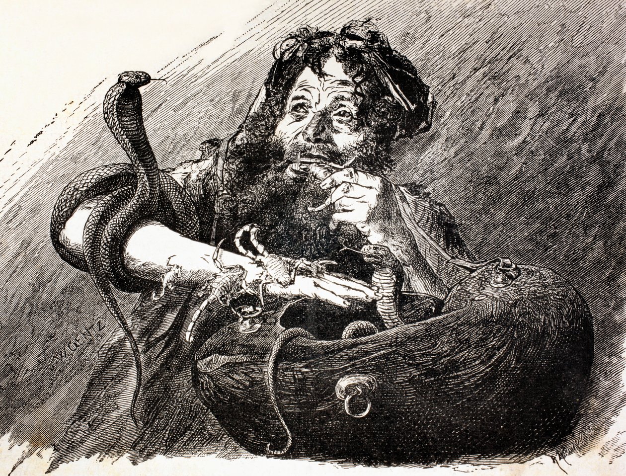 Un derviscio egiziano nel XIX secolo, che mangia scorpioni. Da El Mundo Ilustrado, pubblicato a Barcellona, 1880 da European School