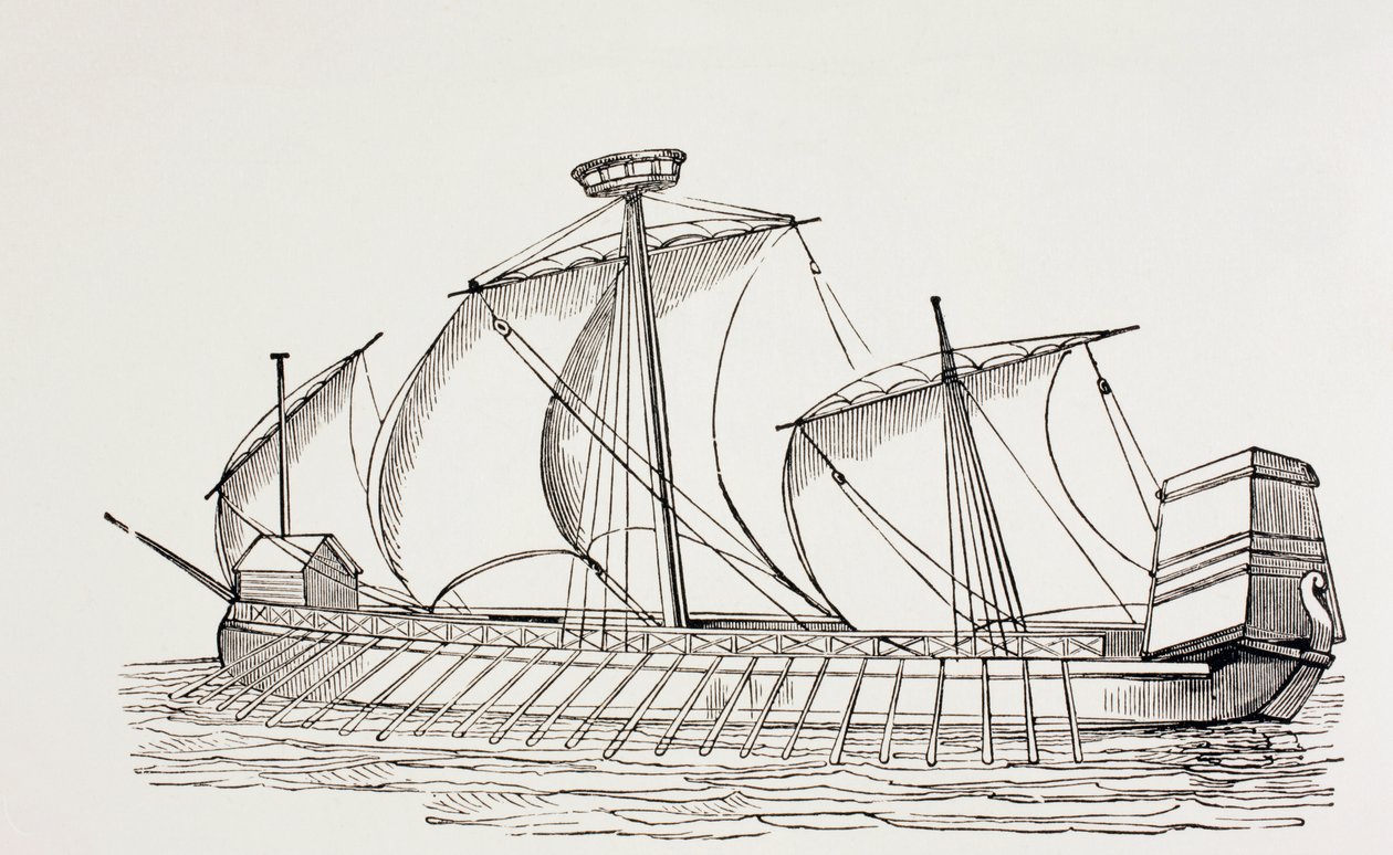 Galea a tre alberi del XVI secolo con vele quadre, c.1880 da European School