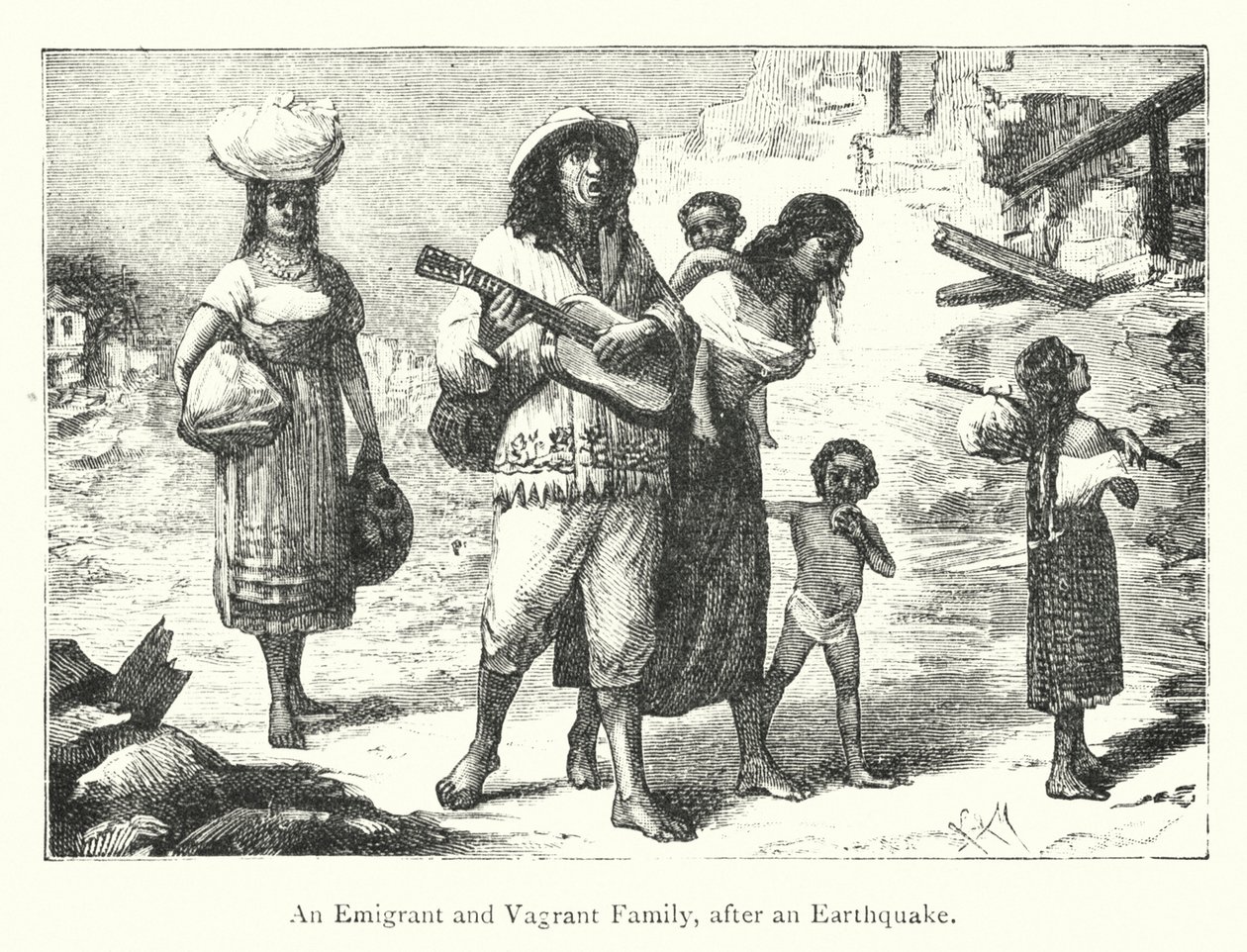 Una famiglia di emigranti e vagabondi dopo un terremoto (incisione) da European School