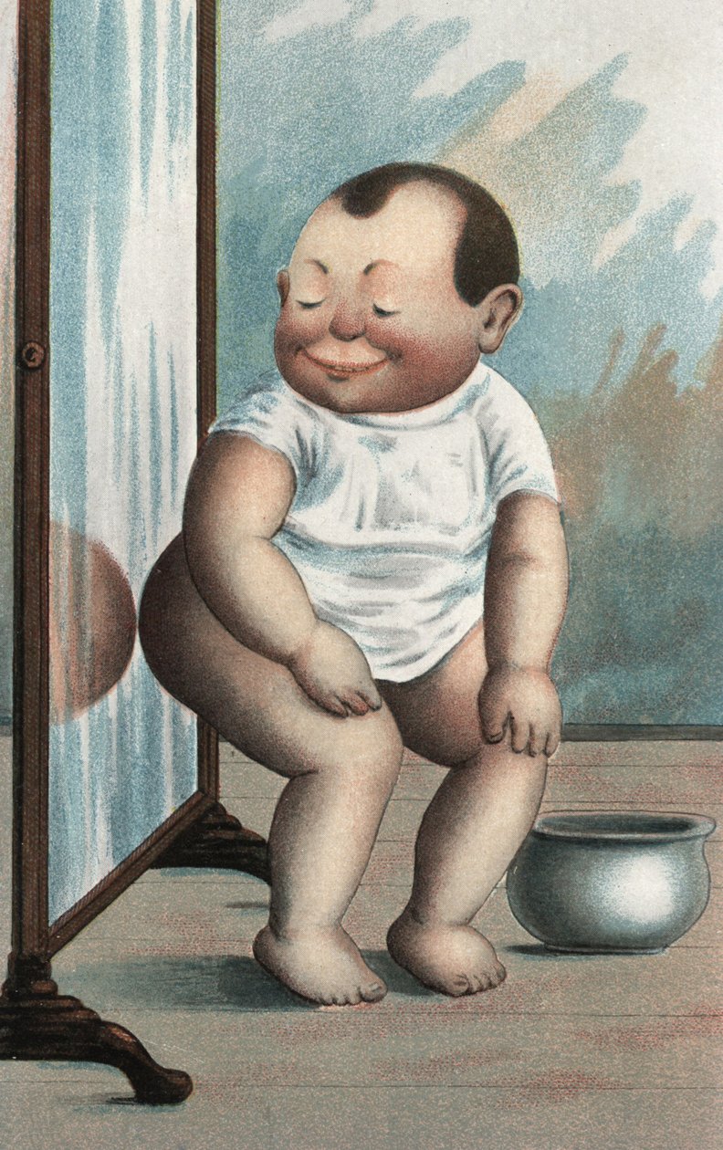 Bambino con specchio (litografia a colori) da European School