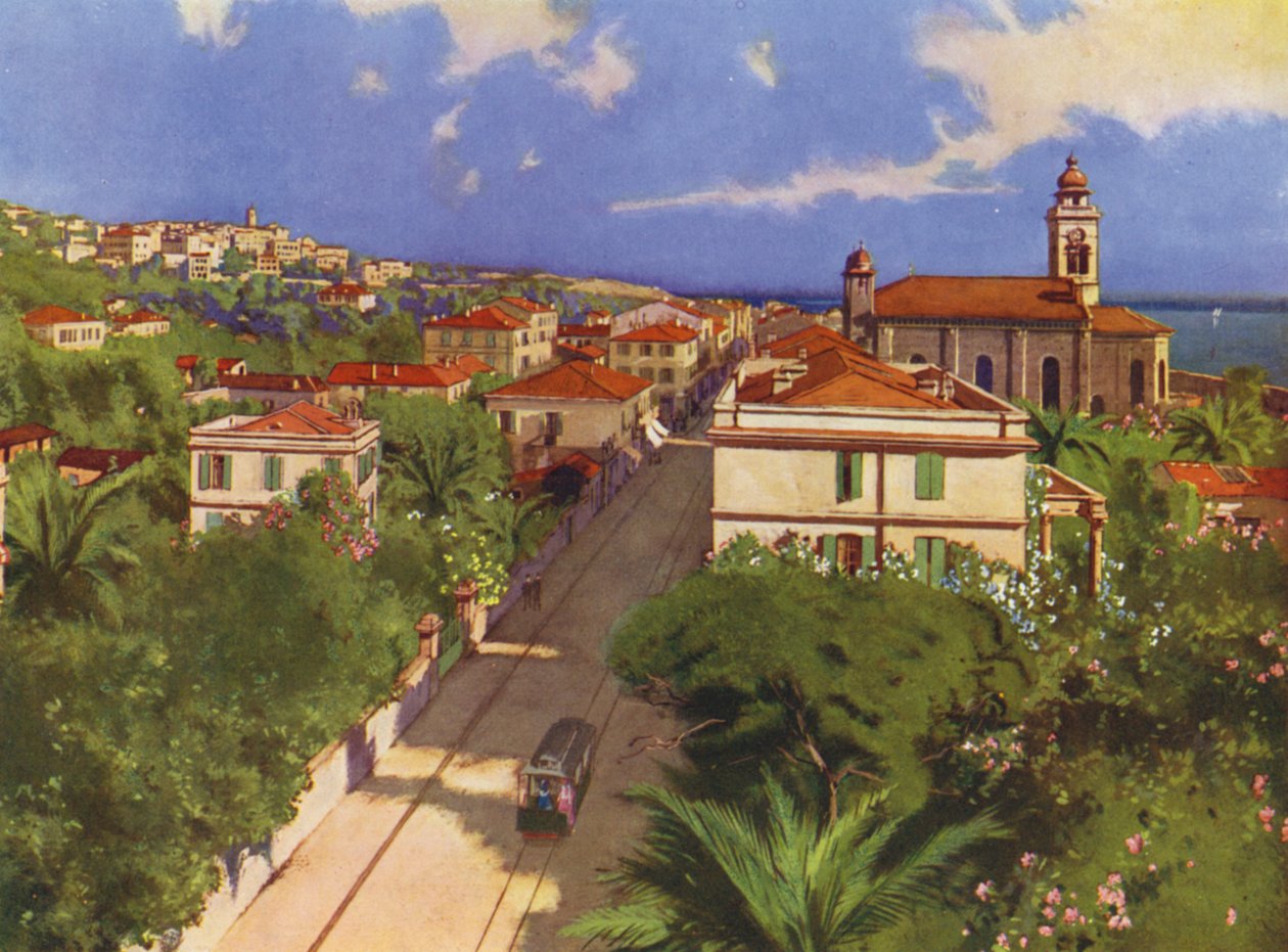 Bordighera, Via Vittorio Emmanuele et Vue Generale (colour litho) da European School