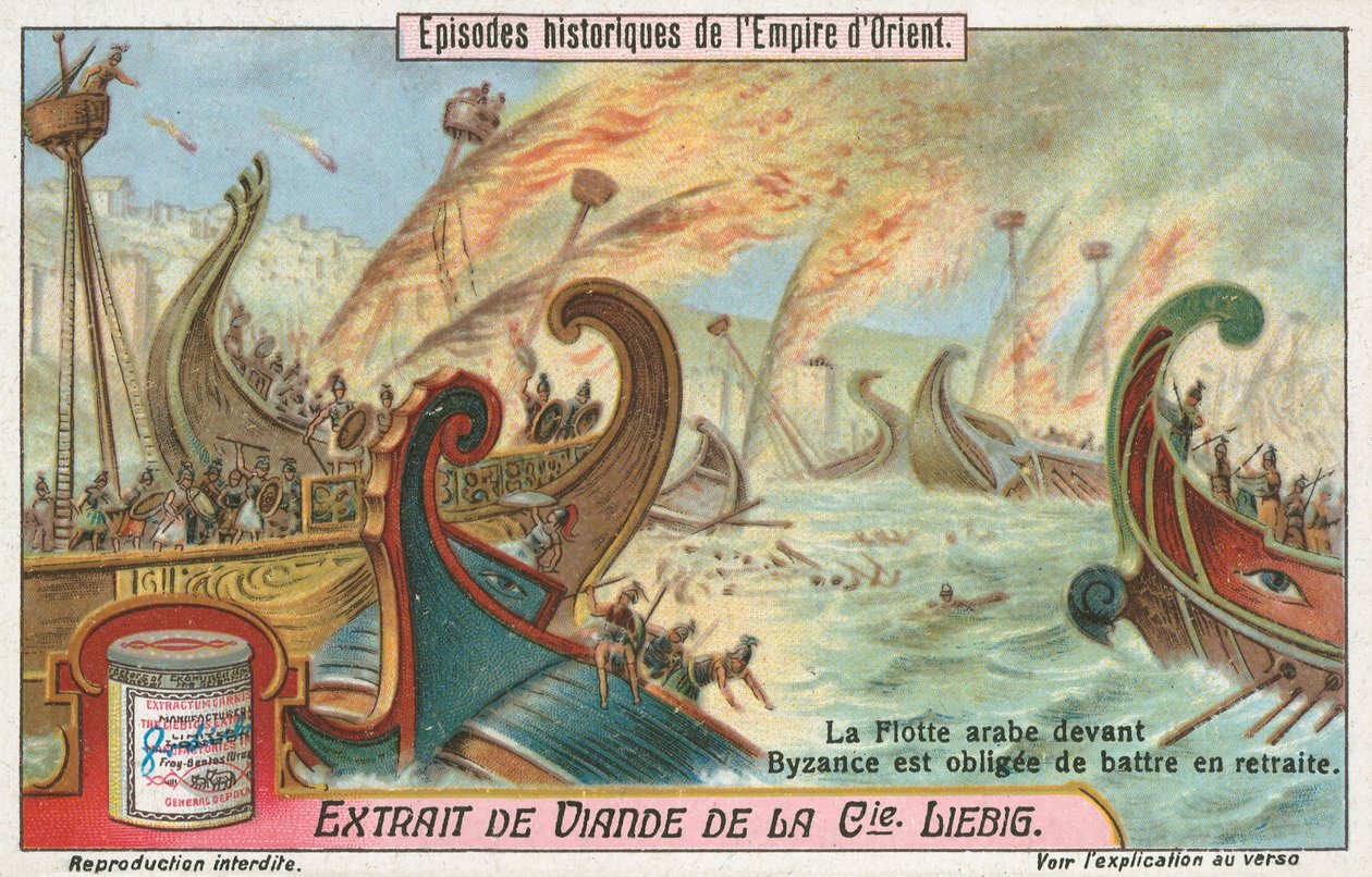 Bisanzio in ritirata dagli arabi, carta Liebig, inizio XX secolo (cromo) da European School