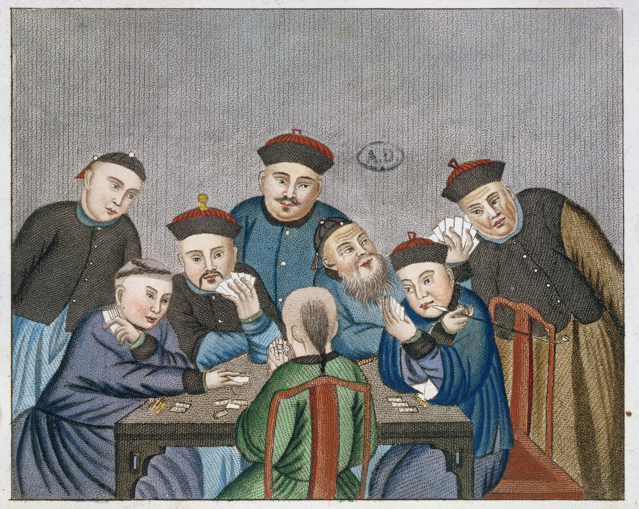 Giocatori di carte in Cina, inizio del diciannovesimo secolo da European School